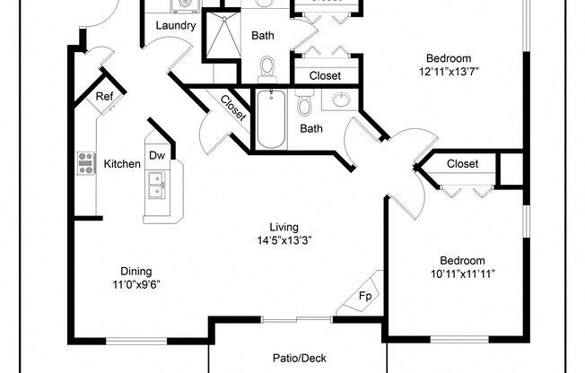 2 beds, 2 baths, 1,100 sqft, $1,945