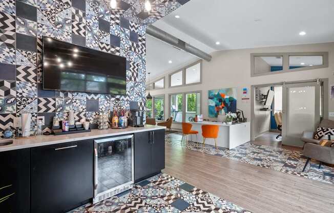 Retreat at Indian Lake Hendersonville TN coffee bar with a black and white tiled wall.