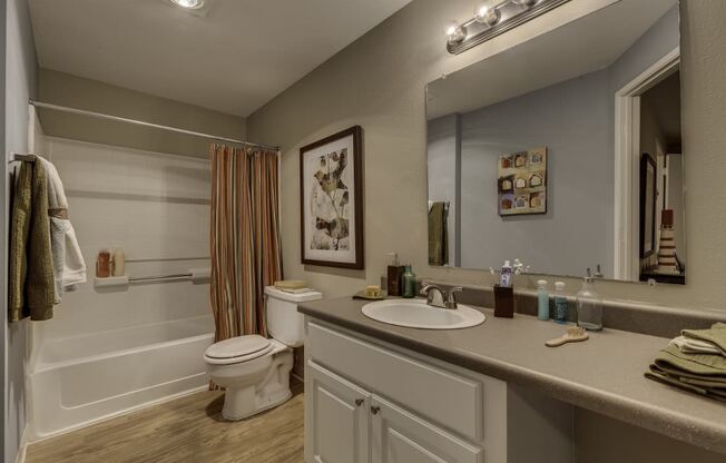 Arnada Pointe bathroom with white cabinets