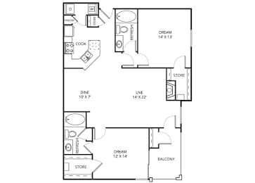 2 beds, 2 baths, 1,187 sqft, $1,719