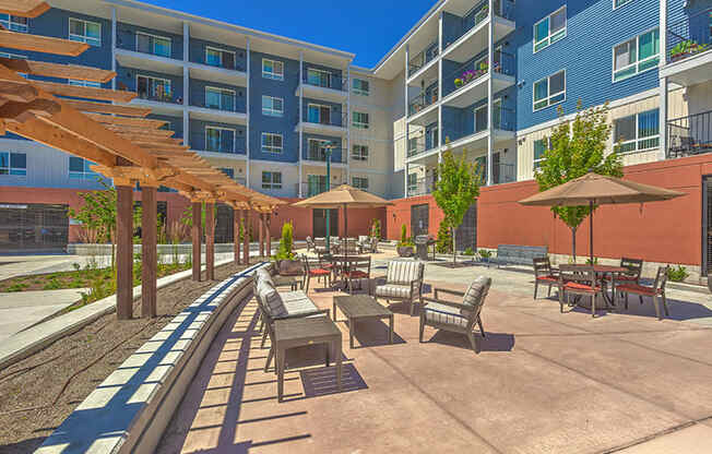 Outside Seating Vintage at Mill Creek Senior Apartments in Mill Creek WA 98012