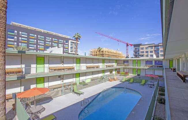 Community courtyard and pool at The Continental Apartments in Phoenix AZ Nov 2020