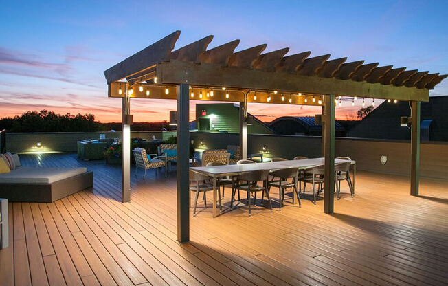 Rooftop Seating With Minneapolis View at Overlook on the Creek, Minnetonka, Minnesota