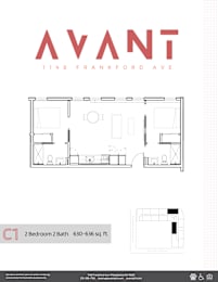 2 beds, 2 baths, 630 sqft, $1,795