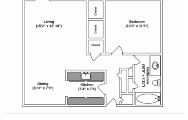 1 bed, 1 bath, 690 sqft, $670