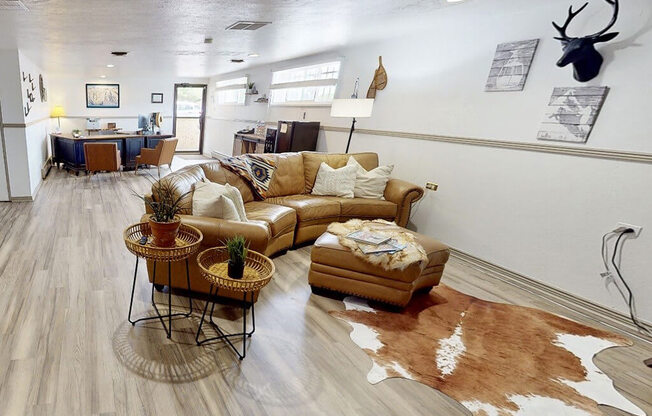 a clubhouse with a couch and a table