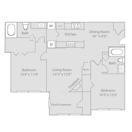 2 beds, 2 baths, 1,224 sqft, $1,194