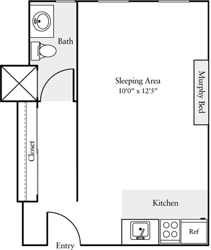 Studio, 1 bath, 310 sqft, $1,956, Unit 304