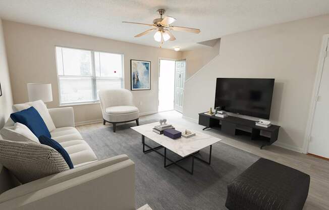 a living room with a couch and a coffee table
