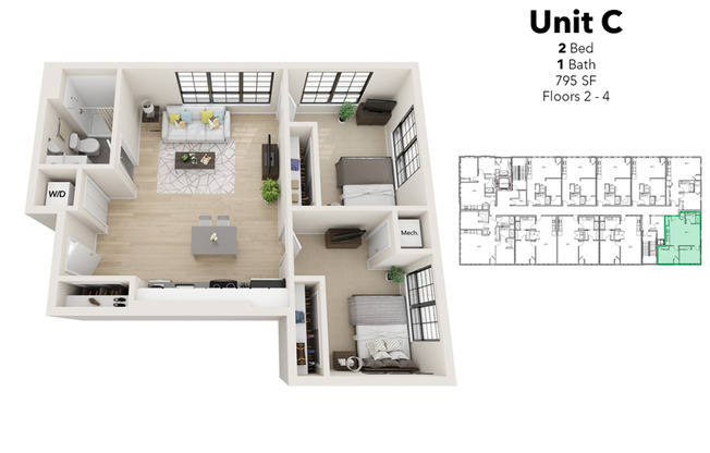 2 beds, 1 bath, 795 sqft, $1,700, Unit 210