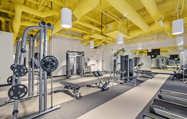 Gym with cardio and weights at Wilshire Vermont, Koreatown, Los Angeles