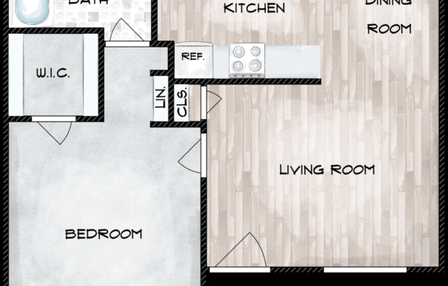 1 bed, 1 bath, 598 sqft, $1,070