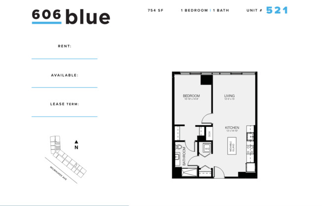 1 bed, 1 bath, 754 sqft, $3,150, Unit 521