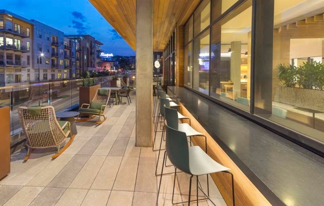 Work from home or enjoy your morning cup o' joe at the Modera LoHi indoor-outdoor lounge