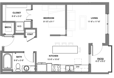 Studio, 1 bath, 576 sqft, $1,330