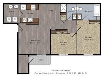 2 beds, 2 baths, 918 sqft, $1,314