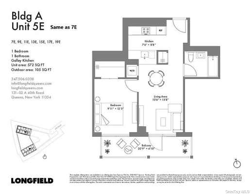 1 bed, 2 baths, 572 sqft, $2,600, Unit 7E