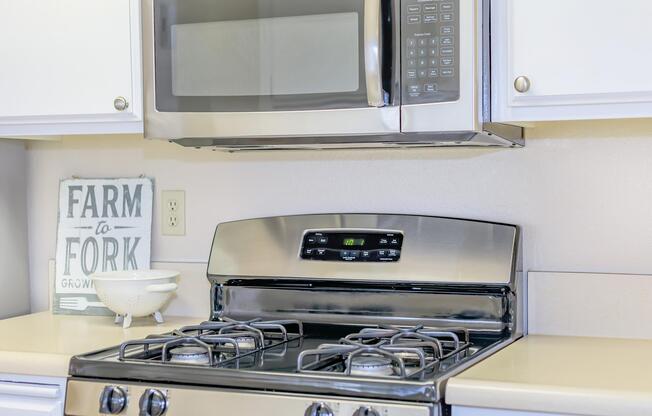 a microwave oven sitting on top of a stove