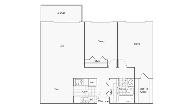 2 beds, 1 bath, 971 sqft, $1,289