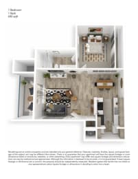 1 bed, 1 bath, 619 sqft, $1,393