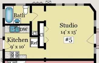 Studio, 1 bath, 422 sqft, $1,500, Unit 5