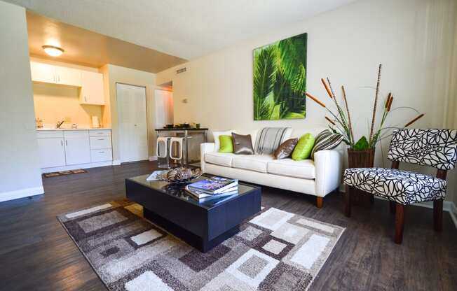 a living room with a couch and a coffee table