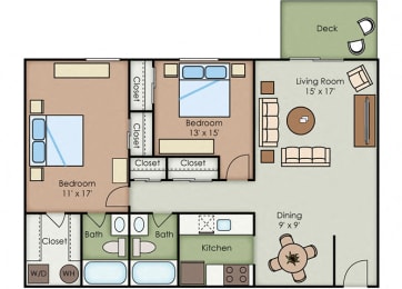 2 beds, 2 baths, 1,074 sqft, $1,697