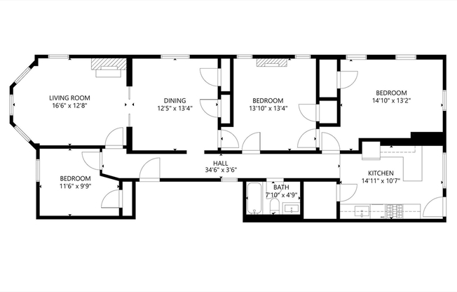 3 beds, 1 bath, 1,253 sqft, $2,800, Unit 5