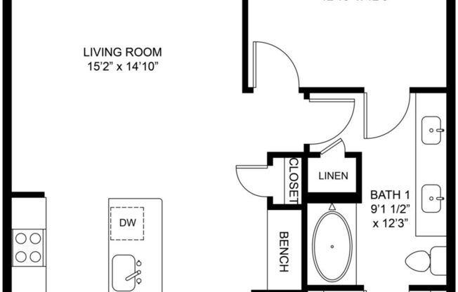 1 bed, 1 bath, 848 sqft, $1,405