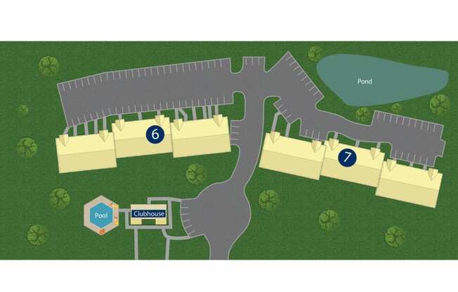 a site plan of a parking lot with buildings and a sign