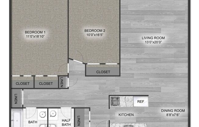 2 beds, 1 bath, 1,100 sqft, $1,520