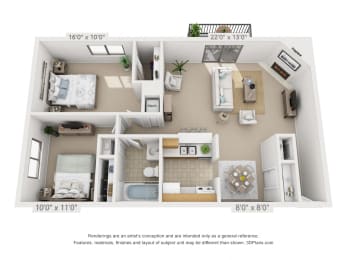 2 beds, 1 bath, 922 sqft, $1,360