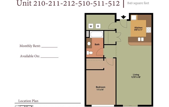 1 bed, 1 bath, 840 sqft, $1,810, Unit 510