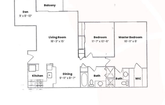 2 beds, 2 baths, 1,170 sqft, $1,830, Unit 16-9303-103
