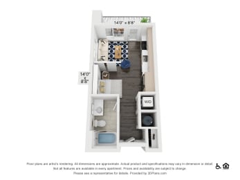 Studio, 1 bath, 489 sqft, $1,715