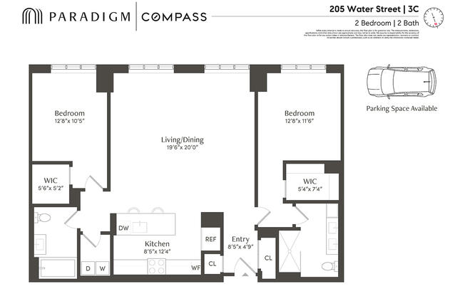 2 beds, 2 baths, 1,315 sqft, $9,500, Unit 3C