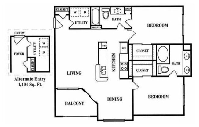 2 beds, 2 baths, 1,088 sqft, $1,399