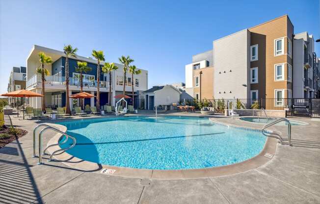 our apartments have a large swimming pool in front of our building