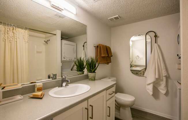 a bathroom with a sink toilet and mirror