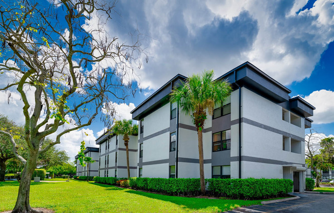 Apartment building exterior at Halcyon Apartments