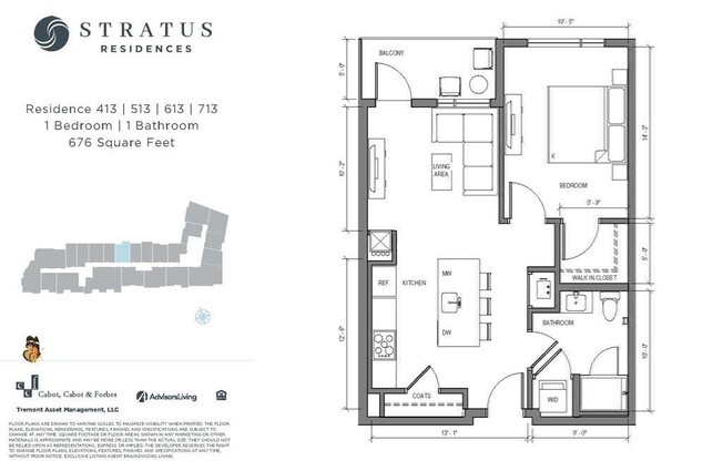 1 bed, 1 bath, 675 sqft, $3,400, Unit 513