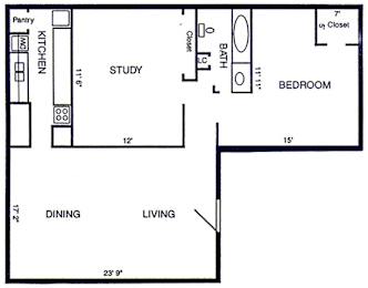 1 bed, 1 bath, 1,050 sqft, $1,100