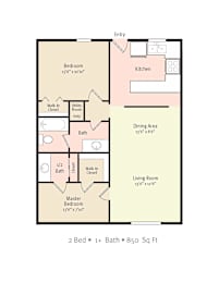 2 beds, 1 bath, 850 sqft, $1,305
