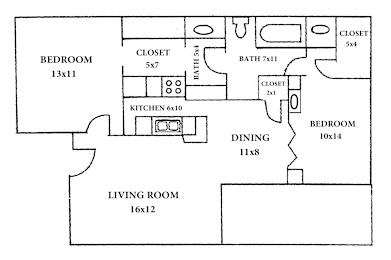 2 beds, 1 bath, 820 sqft, $1,050