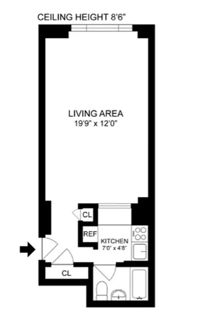 Studio, 1 bath, 425 sqft, $3,195, Unit 8H