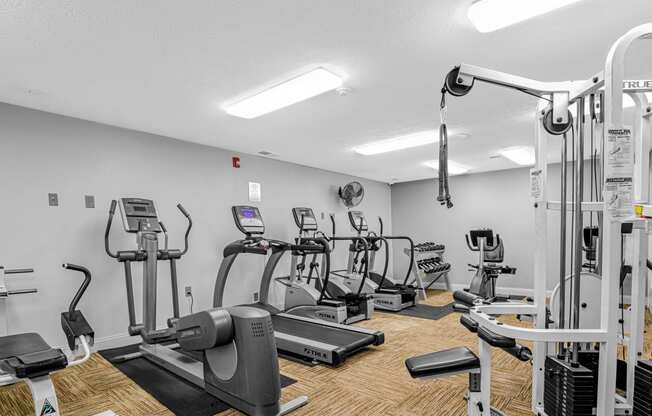 our state of the art fitness room includes cardio equipment and weights