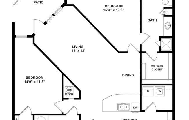 2 beds, 2 baths, 1,161 sqft, $1,740