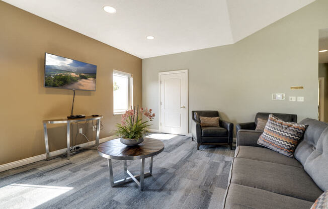 TV lounge with couches at Southwind Villas in southwest Omaha in La Vista, NE, 68128