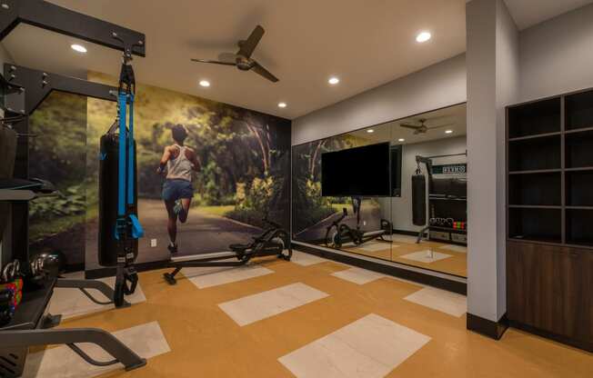 24-hour accessible fitness center stretch and recharge room at ONE28, Olathe