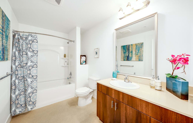 a bathroom with a sink toilet and a shower